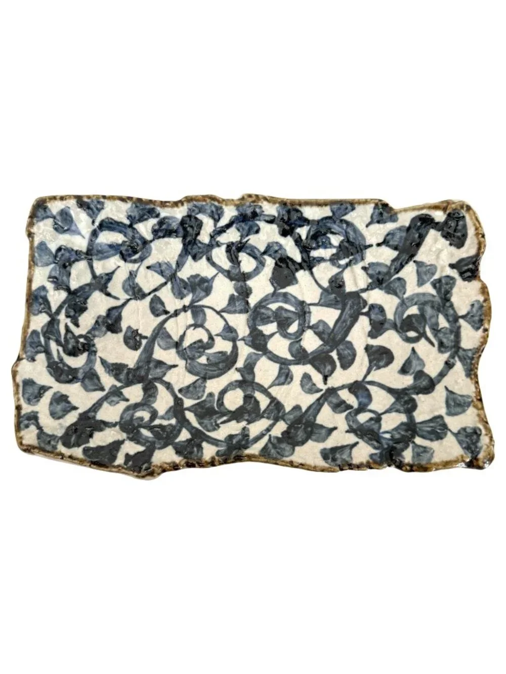 Japanese Long Dish Octopus Arabesque Blue White Ceramic Rectangular Plate‎